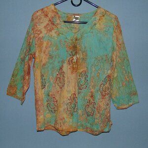 Belma Shirt Tunic Boho green brown tan tie die